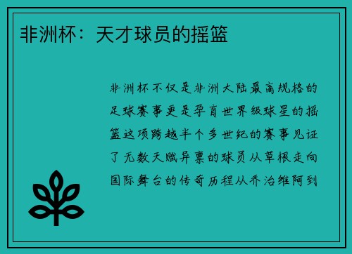 非洲杯：天才球员的摇篮